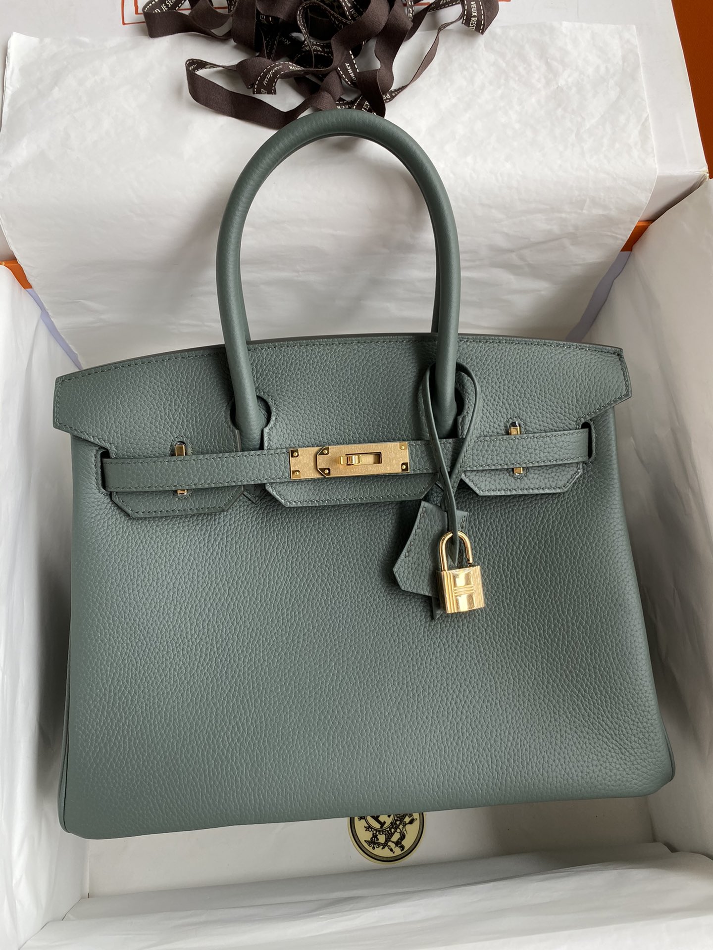 Hermes Birkin 30CM Togo Leather Handbag Vert Amande